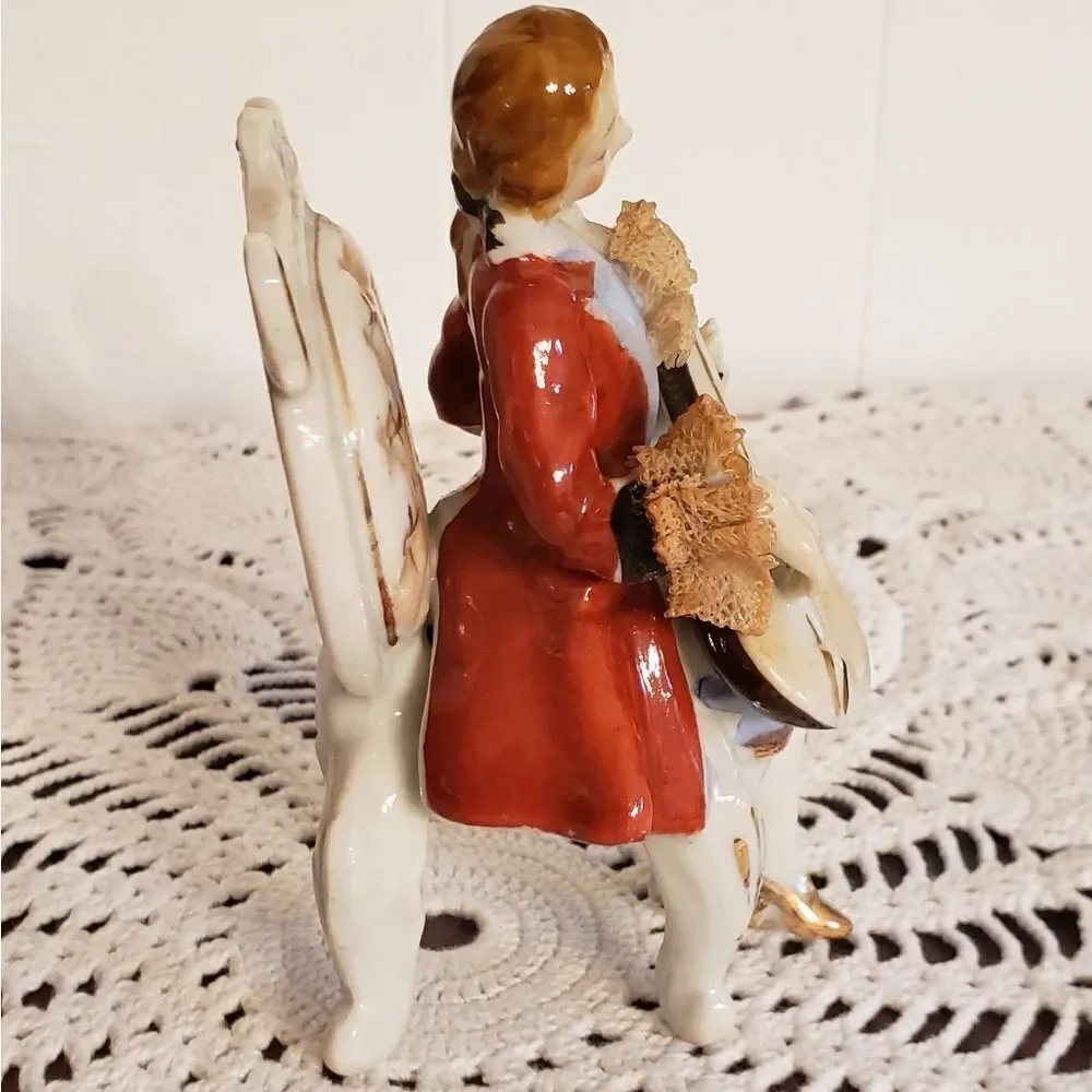 Vintage Victorian Man in Chair Playing Mandolin Porcelain Figurine